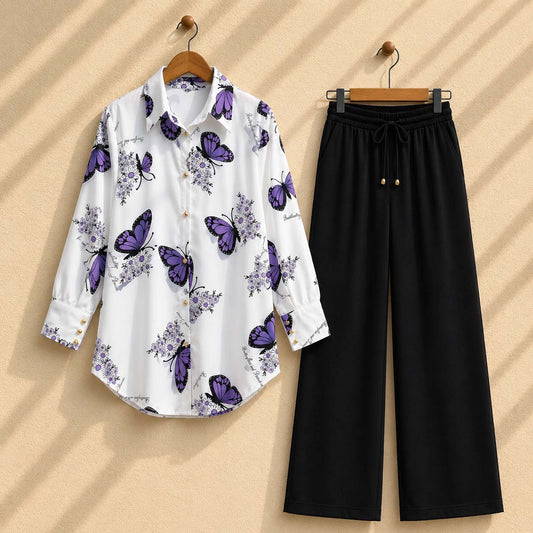 Western Butterfly Printed 2-Pcs Turkish Co-Ord Set.