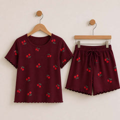 Cherry Printed Short Style 2-Pcs Summer Launge & Night Wear Suit. WLW-17
