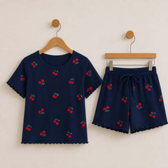 Cherry Printed Short Style 2-Pcs Summer Launge & Night Wear Suit. WLW-17