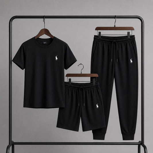 Black Polo Horse Bundle Of 3 Dry-Fit Premium Quality Summer Suit. NSCG-03