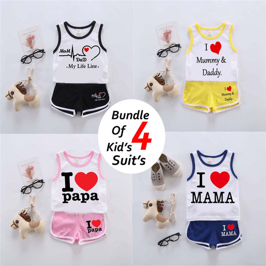 Bundle Of 4 Kids Sando Style 2-Pcs Summer Suit. (SD+SH) (Clearance-Sale)