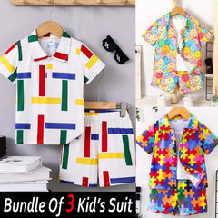 Bundle Of 3 All-Over 3D Printed 2-Pcs Summer Suit For Kids. D-01+04+07