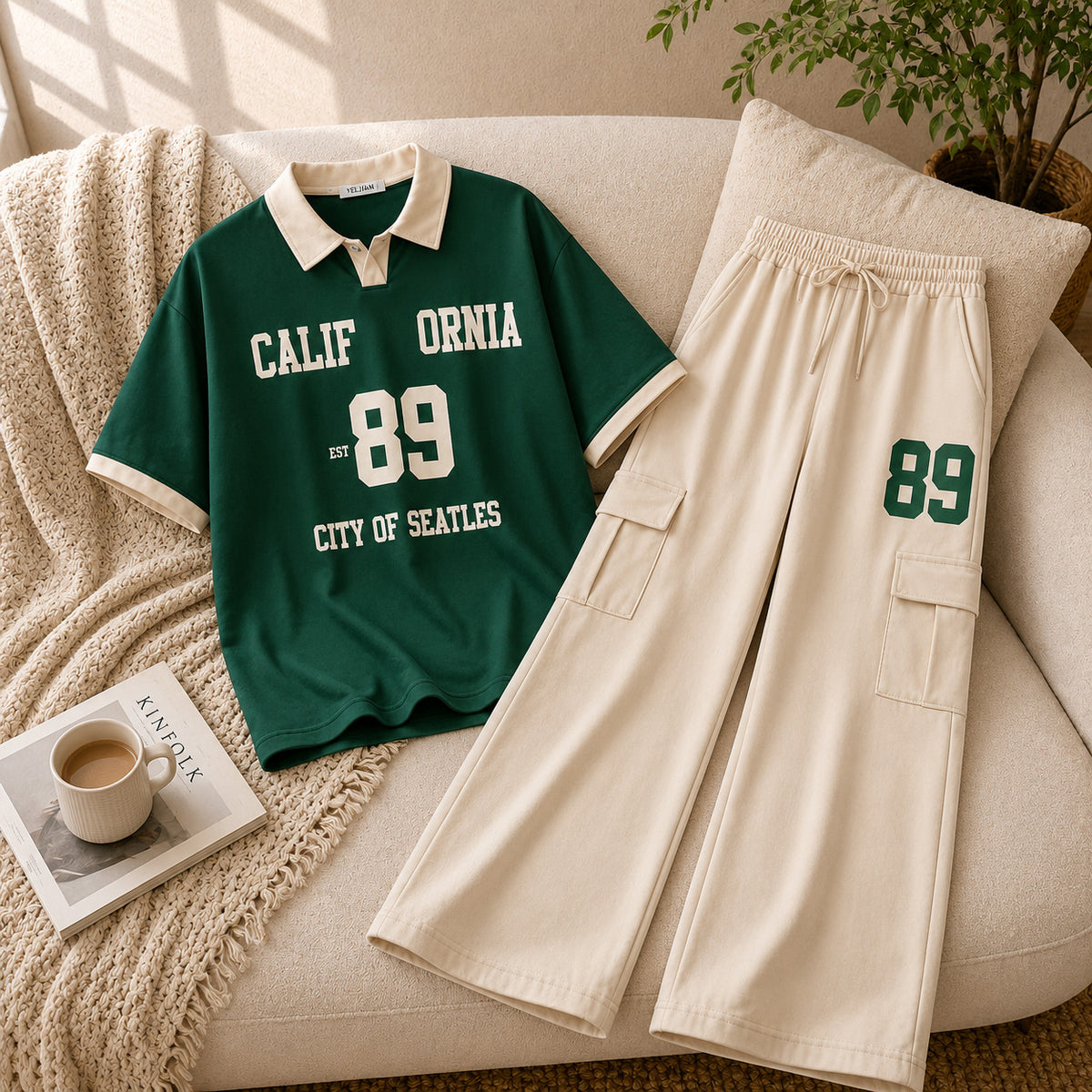 Cali-89 Collar Cargo Style Western 2-Pcs Summer Tracksuit For Her. WSTS-05 V3