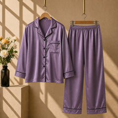 Dust-Purple Imported Regular Style 2-Pcs Silk Nightsuit. (F-Sleeve+Trouser)