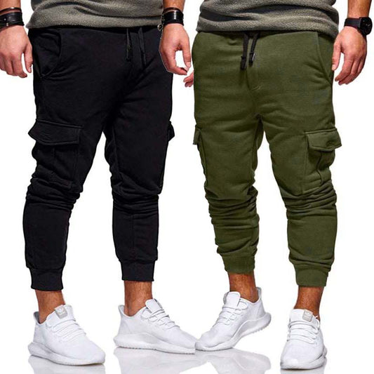 Bundle Of 2 Cargo Style Casual 4-Pocket's Summer Trouser. Green+Black D3