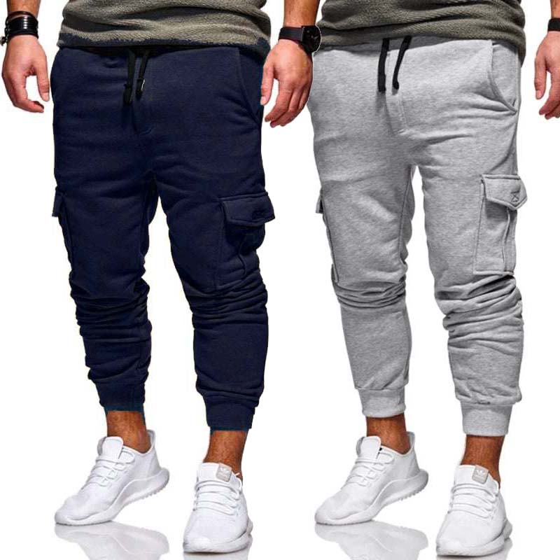 Bundle Of 2 Cargo Style Casual 4-Pocket's Summer Trouser. Grey+Blue D3