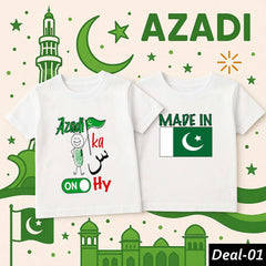 Bundle of 2 White Baby Boy & Girl Azadi Printed Tshirt's. Deal-01