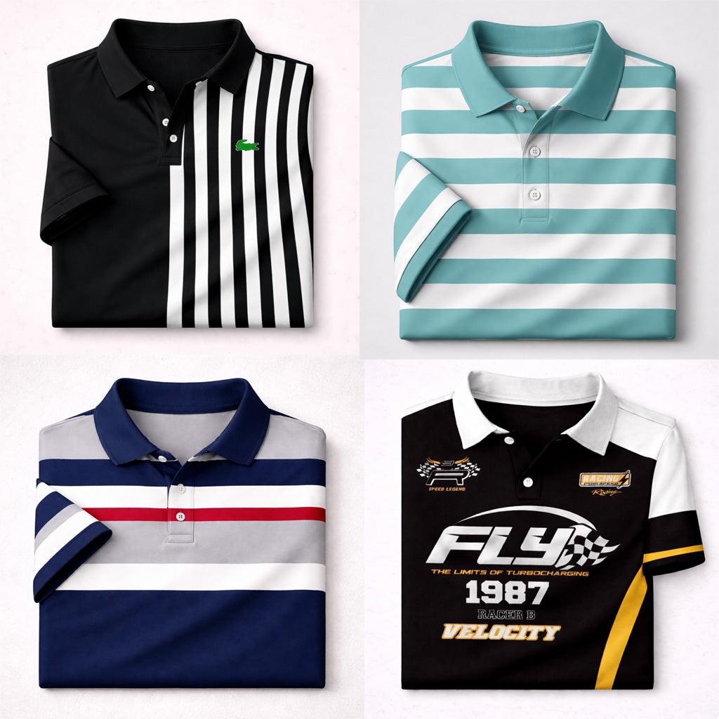 Bundle Of 4 Dry-Fit 3D Stripe Printed Style Half-Sleeve Polo Summer Tshirt's. MS3DP-03+06+17+18