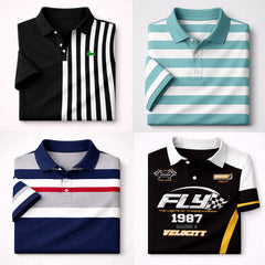 Bundle Of 4 Dry-Fit 3D Stripe Printed Style Half-Sleeve Polo Summer Tshirt's. MS3DP-03+06+17+18