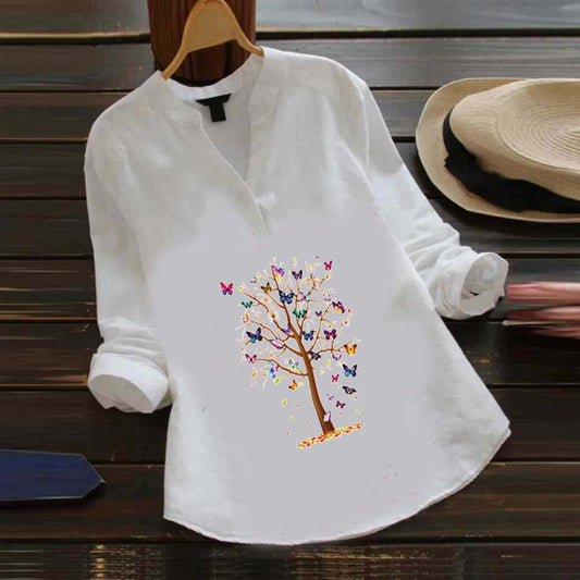 Collar Style TREE Printed Summer Tshirt For Her.