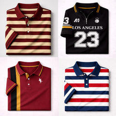 Bundle Of 4 Dry-Fit 3D Stripe Printed Style Half-Sleeve Polo Summer Tshirt's. MS3DP-04+08+13+15