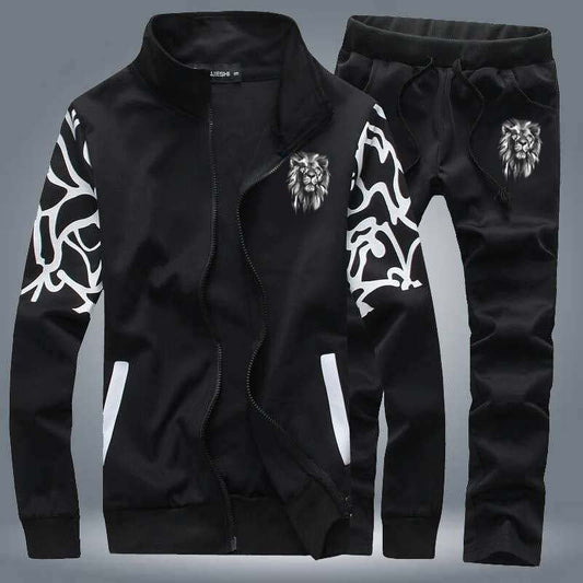 Lion Arm Printed Zipper Style 2-Pcs Winter Track-suit D-3.