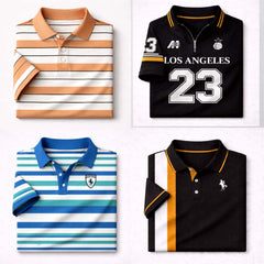 Bundle Of 4 Dry-Fit 3D Stripe Printed Style Half-Sleeve Polo Summer Tshirt's. MS3DP-09+12+15+16