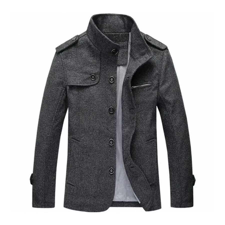 Charcoal Grey Button Style Casual Winter Fleece Coat D-4.