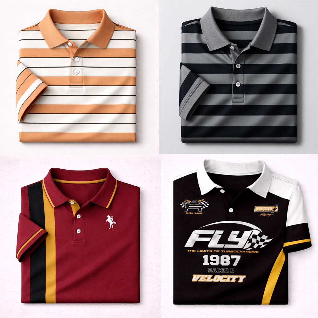 Bundle Of 4 Dry-Fit 3D Stripe Printed Style Half-Sleeve Polo Summer Tshirt's. MS3DP-07+09+13+17