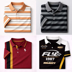 Bundle Of 4 Dry-Fit 3D Stripe Printed Style Half-Sleeve Polo Summer Tshirt's. MS3DP-07+09+13+17