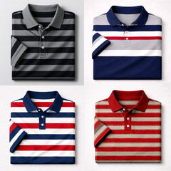 Bundle Of 4 Dry-Fit 3D Stripe Printed Style Half-Sleeve Polo Summer Tshirt's. MS3DP-02+03+06+07