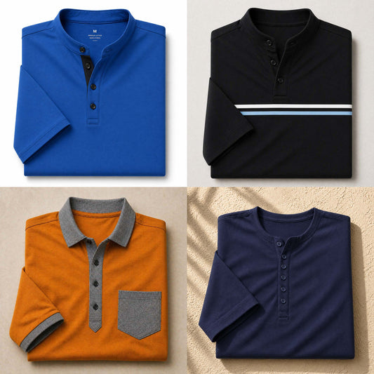 Bundle Of 4 Designer Summer Tshirt's MSDTS 02-Black+05-Royal+07-Mustard+12-Navy