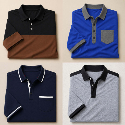 Bundle Of 4 Designer Summer Tshirt's MSDTS 03-Grey+06-Navy+07-Royal+10-Camel