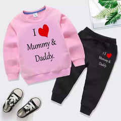 Kids Printed I love Mummy and Daddy Sweat-Shirt Style 2-Pcs Winter Track-Suit.