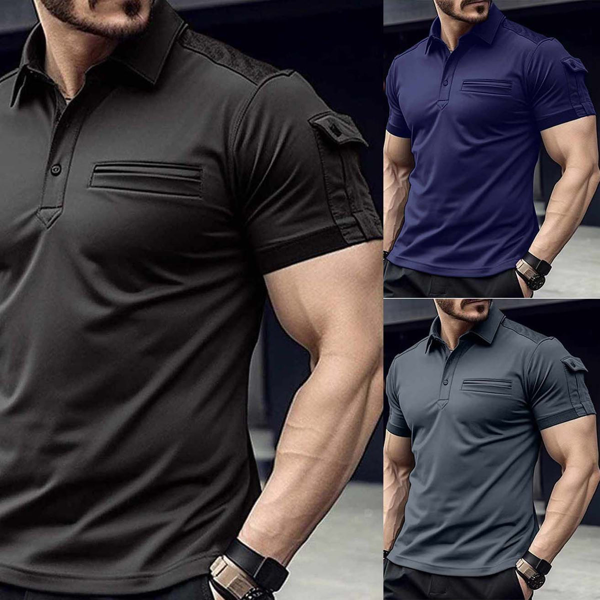 Bundle Of 3 Designer Summer Tshirt's MSDTS-09 (Navy+Black+Steel)