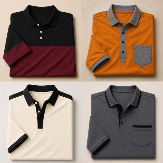 Bundle Of 4 Designer Summer Tshirt's MSDTS 03-Skin+06-Grey+07-Mustard+10-Maroon