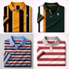 Bundle Of 4 Dry-Fit 3D Stripe Printed Style Half-Sleeve Polo Summer Tshirt's. MS3DP-01+05+11+14