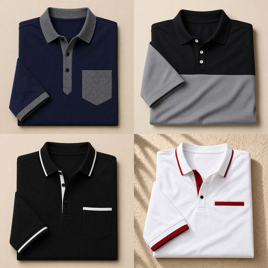 Bundle Of 4 Designer Summer Tshirt's MSDTS 06-Black+07-Navy+10-Grey+11-White