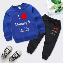 Kids Printed I love Mummy and Daddy Sweat-Shirt Style 2-Pcs Winter Track-Suit.