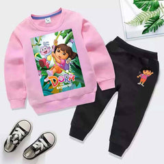 Kids Dora Printed Sweat-Shirt Style 2-Pcs Winter Track-Suit.