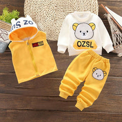 Yellow Ozsl Bear Printed 3-Pcs Winter Track-Suit For Kid's. K3PWTS-02