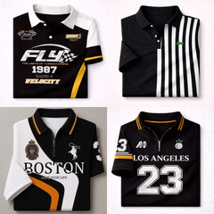 Bundle Of 4 Dry-Fit 3D Stripe Printed Style Half-Sleeve Polo Summer Tshirt's. MS3DP-15+17+18+20