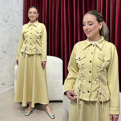 Flap-Ailet Short Jacket Skirt Style 2-Pcs Winter Co-Ord Set. WWTS-43