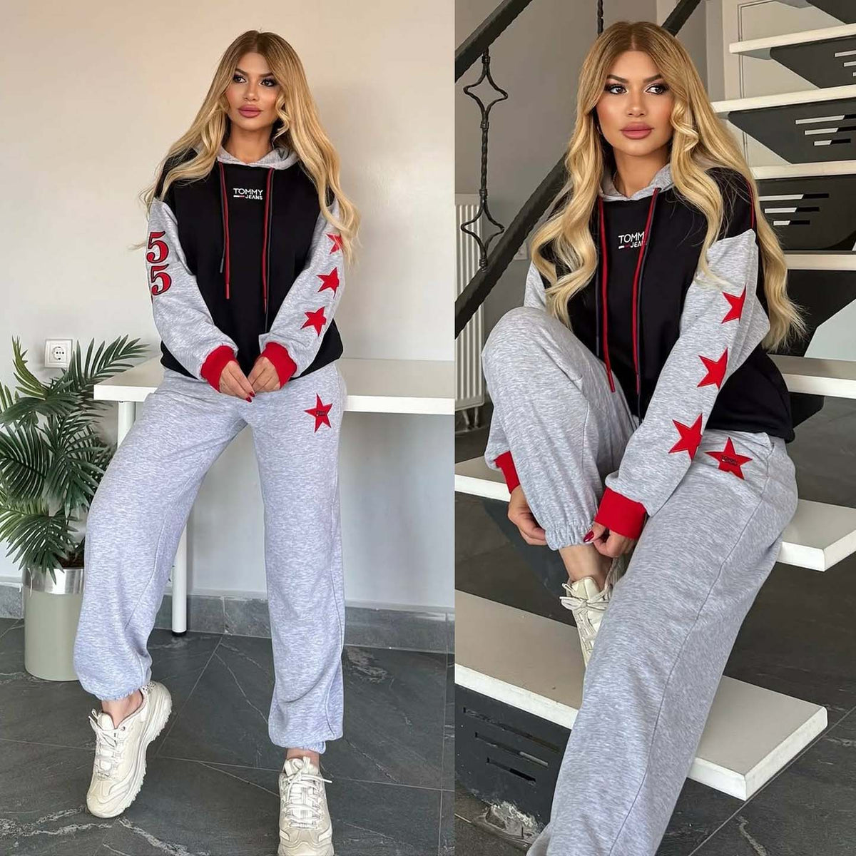 TH Contrast Hoodie Style Premium Quality Winter 2-Pcs Tracksuit For Her. WWTS-50