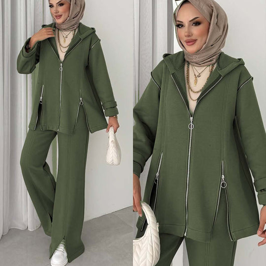 Extra Zip Hoodie Style Premium Quality Winter 2-Pcs Tracksuit For Her. WWTS-40
