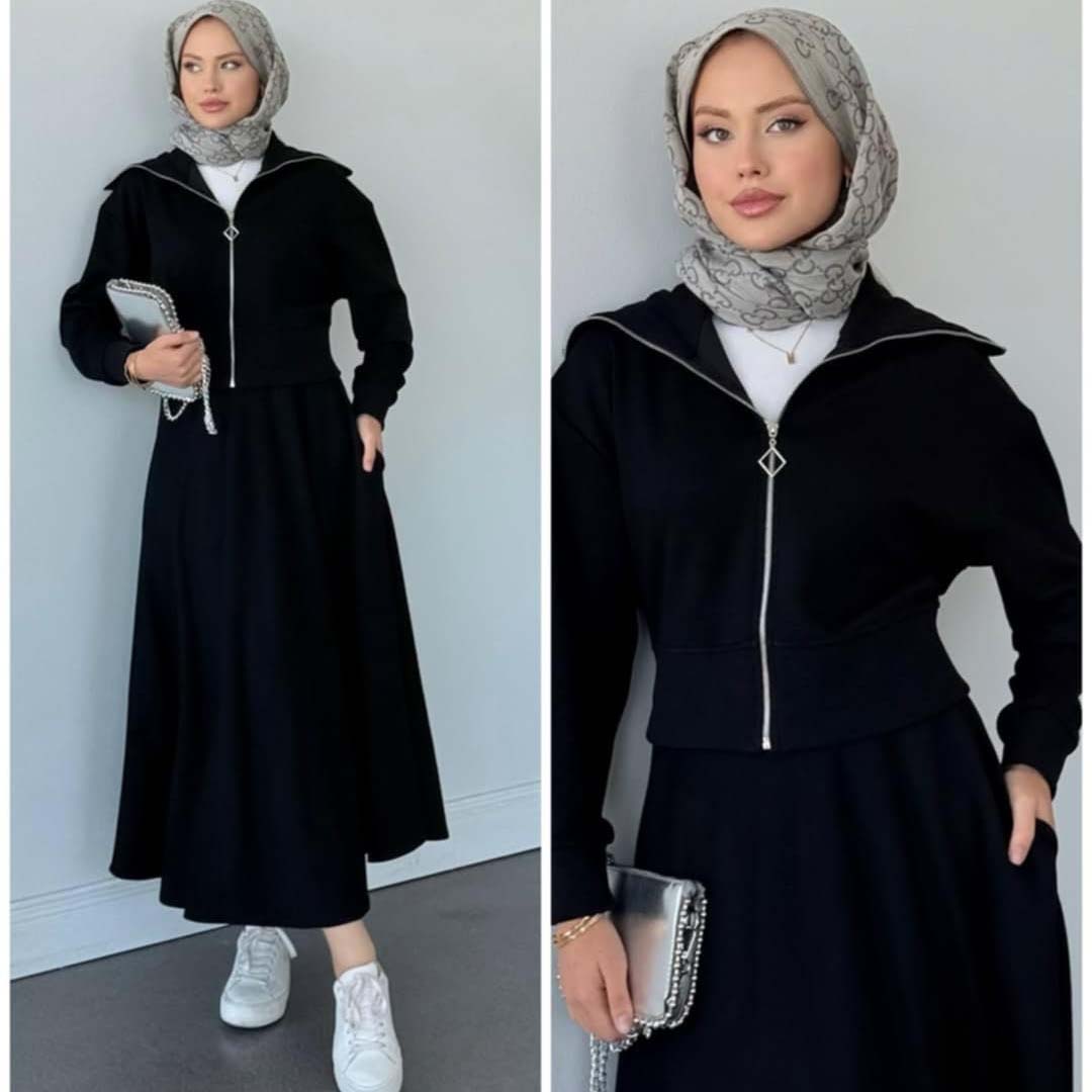 Drop Shoulder Short Jacket Skirt Style 2-Pcs Winter Co-Ord Set. WWTS-35