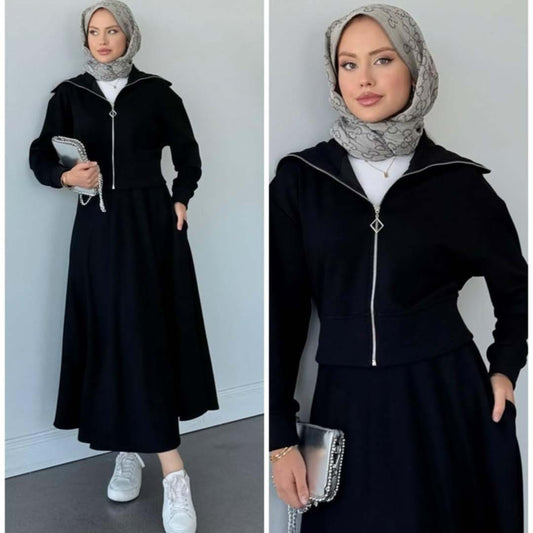 Drop Shoulder Short Jacket Skirt Style 2-Pcs Winter Co-Ord Set. WWTS-35