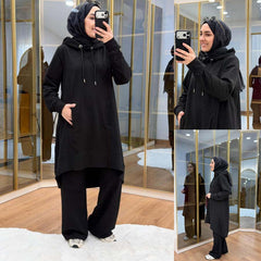 High-Low Pull-Over Pocket Hooded Style 2-Pcs Winter Suit. WWTS-53