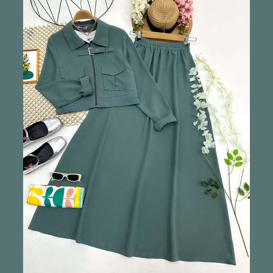 Belt Shirt & Skirt Style 2-Pcs Winter Co-Ord Set. WWTS-23