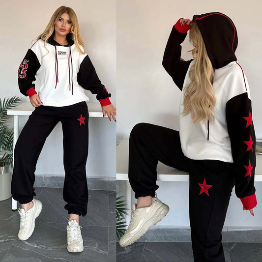 TH Contrast Hoodie Style Premium Quality Winter 2-Pcs Tracksuit For Her. WWTS-50