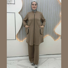 Zipper Pocket's Jacket Style Premium Quality Winter 2-Pcs Tracksuit For Her. WWTS-56