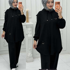 High-Low Round-Hem Patch Hooded Style 2-Pcs Winter Suit. WWTS-58