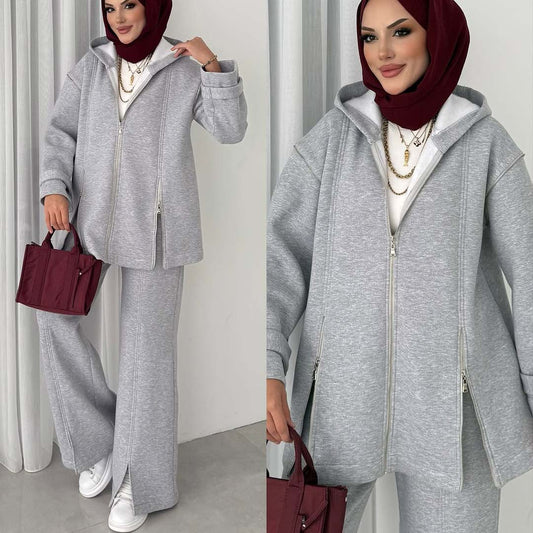 Extra Zip Hoodie Style Premium Quality Winter 2-Pcs Tracksuit For Her. WWTS-40