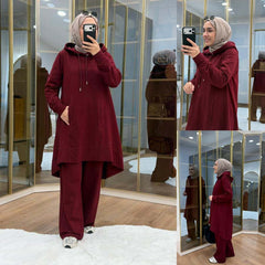 High-Low Pull-Over Pocket Hooded Style 2-Pcs Winter Suit. WWTS-53