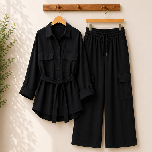 Esra Cotton-Lawn Western 4-Pocket's Cargo Style 2-Pcs Stiched Co-Ord Set.