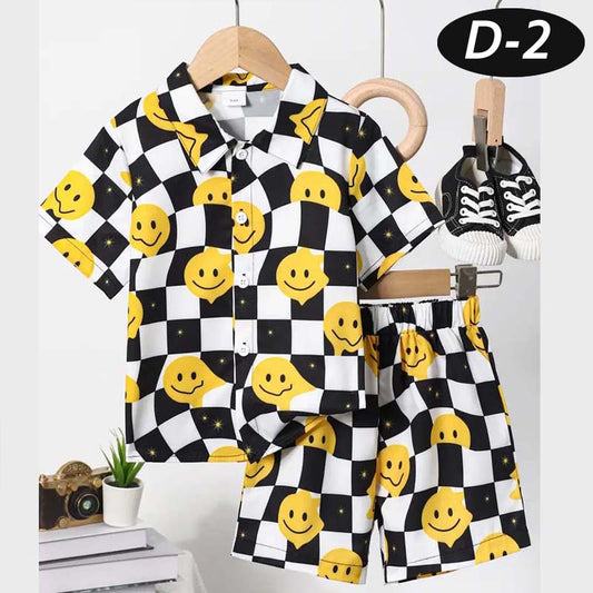 Smiley B-W Box Style All-Over 3D Printed 2-Pcs Summer Suit For Kids. D-2