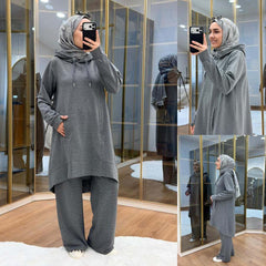 High-Low Pull-Over Pocket Hooded Style 2-Pcs Winter Suit. WWTS-53