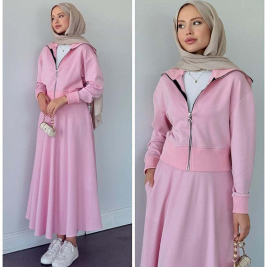 Drop Shoulder Short Jacket Skirt Style 2-Pcs Winter Co-Ord Set. WWTS-35