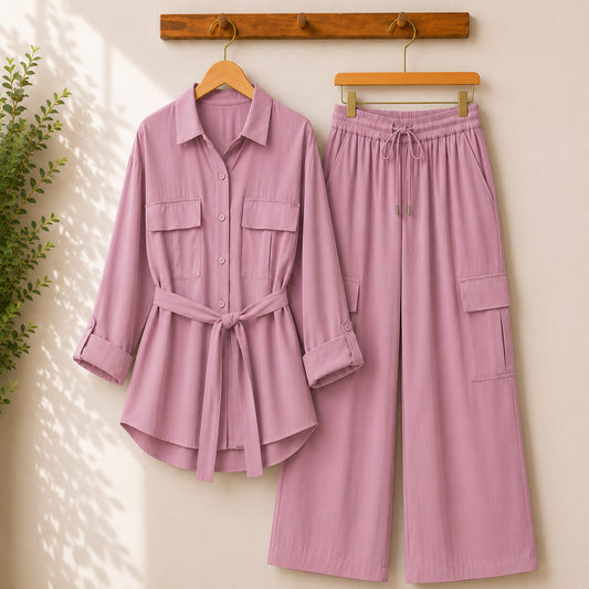 Esra Cotton-Lawn Western 4-Pocket's Cargo Style 2-Pcs Stiched Co-Ord Set.