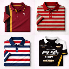 Bundle Of 4 Dry-Fit 3D Stripe Printed Style Half-Sleeve Polo Summer Tshirt's. MS3DP-02+04+13+17
